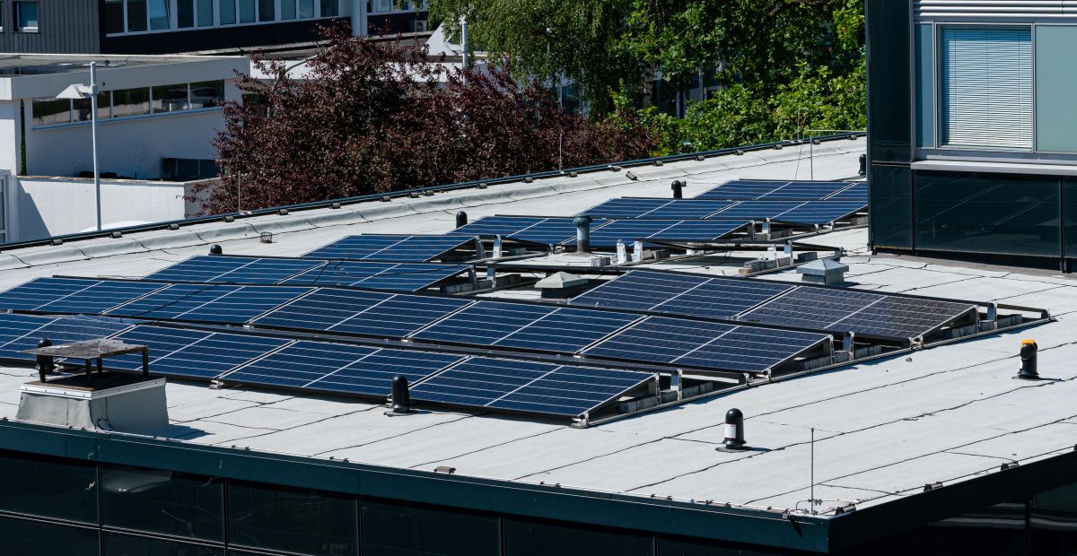 Solar panels on the roof of a building.
